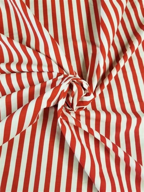 Red And White Striped 100 Cotton Fabric Etsy