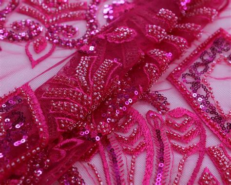 Beaded Lace Embroidery Tulle Emb Sequin Fuchsia 24 Stretch House Inc
