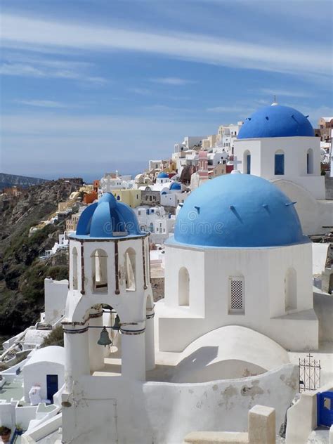 Greek Islands Traditional White And Blue Churches At Oia Village On