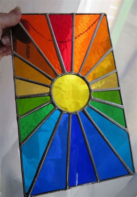 Sunburst Stunning Bright Stained Glass Suncatcher Panel Pewtermoonsilver Stained Glass