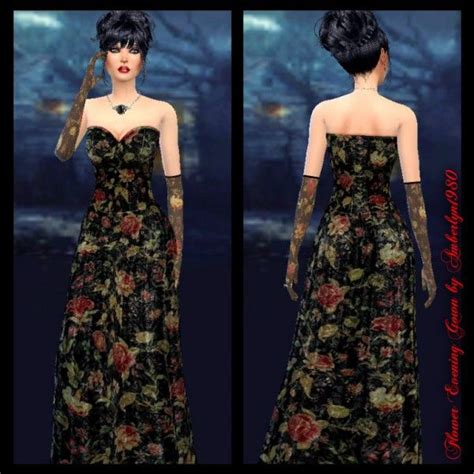 Amberlyn Designs Sims Flower Evening Gown With Gloves • Sims 4