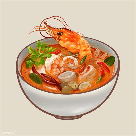 Tom Yum Kung Soup Illustration Premium Image By Cute