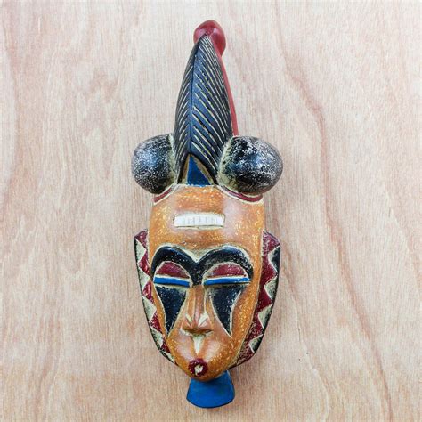Orange Sese Wood African Mask From Ghana Orange Dimna Novica