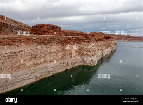 Lake Powell Navajo Sandstone Walls As Seen From The Glen Canyon Dam