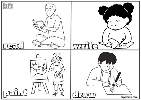Action Verbs 3 Coloring Pages Free Pdf Download