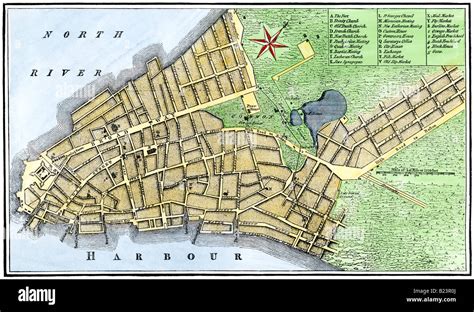 Map Of New York City In 1767 Hand Colored Woodcut Stock Photo Alamy