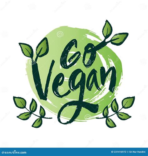 Go Vegan Hand Lettering With Green Leaf Stock Illustration Illustration Of Decoration Drawn