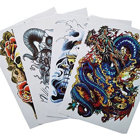Kotbs 4 Sheets Mix Large Temporary Tattoos Paper Big Size Colorful Skull Designs Body Art Fake
