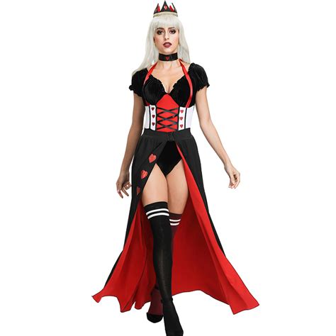 4pcs Deluxe Queen Of Hearts Bodysuit And Long Gown Halloween Role Play Costume N19396