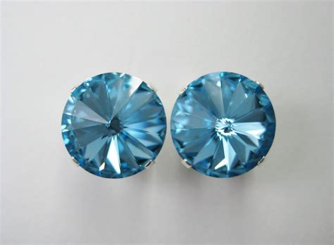 Swarovski Crystal Aquamarine Stud Earrings 2000 March Birth Stone