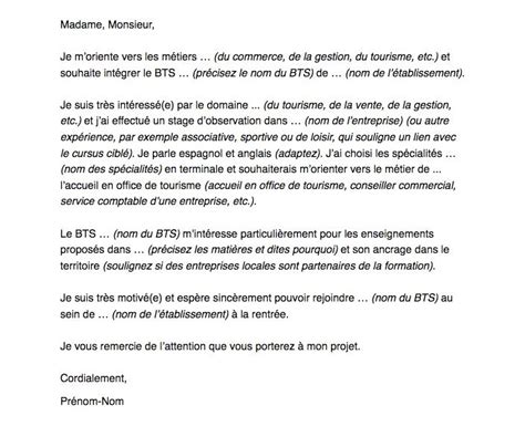 Contrat type transport Lettre de motivation parcoursup bts