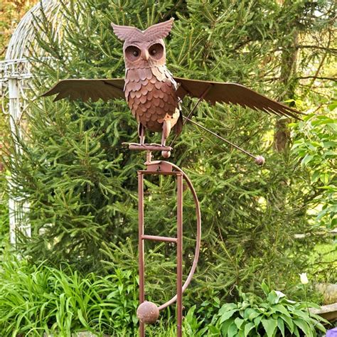 Large Metal Flying Owl Wesley Rocking Stake In Antique Bronze