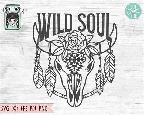 Cow Skull With Flowers Feathers Svg File Wild Soul Svg Cow Skull Medallion Svg Cow Skull