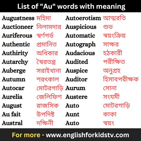 List of "Au" words with meaning - English For Kids