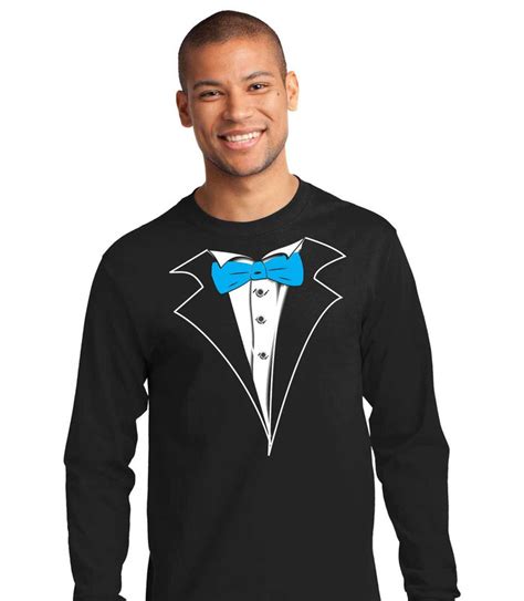 Tuxedo T Shirt Long Sleeve In Black With Red Tieno Carnation Shop