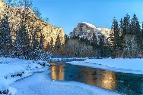 Landscape Nature Winter Snow River Mountains Yosemite Ca Wallpaper