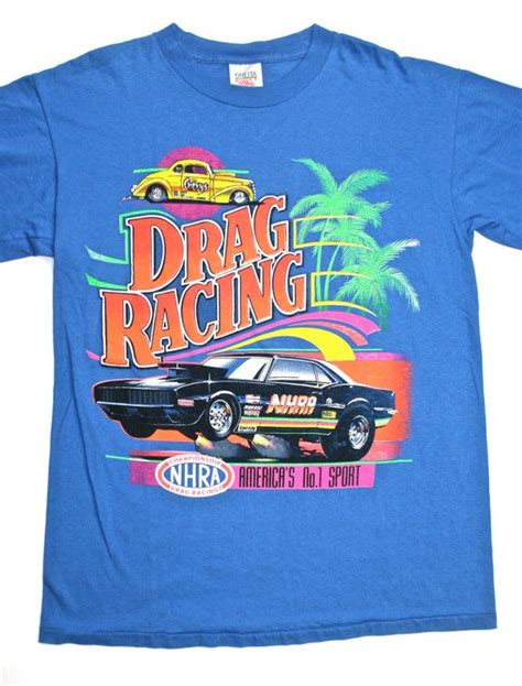 Running on the roads can provide other problems because of the uneven and hard surfaces, runners are exposed to vehicle fumes which can be increased depending on the time of day, not to mention the fact that being so close to moving cars creates safety issues (if you are a road runner, dress safely). Vintage 80s NHRA Drag Racing Shirt available at ...