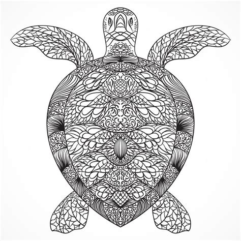 Turtle Decorated With Oriental Ornaments Vintage Black And White Hand