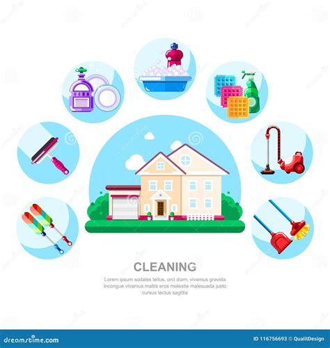 Servicio De La Limpieza De La Casa Y Concepto Del Quehacer Doméstico Cabaña Materiales