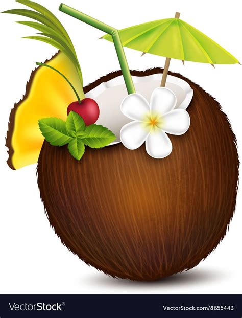 tropical cocktail in coconut royalty free vector image coconut vector tropical hawaiian