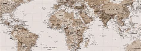 Sepia Earth Tone World Map Wallpaper Mural Hovia CA World Atlas Map