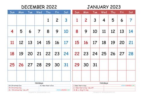 Download Printable December 2022 And January 2023 Calendar