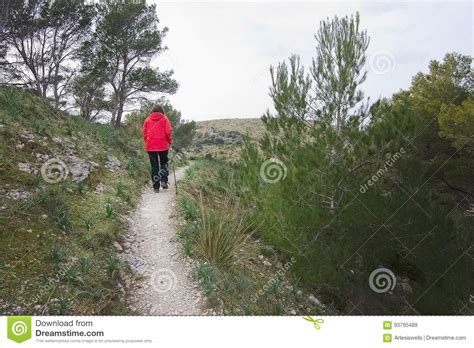 Walkers In Green Spring Mountain Landscape Editorial Stock Image
