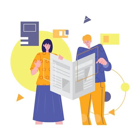 Hombre Y Mujer Leyendo Noticias En Periódico Vector Premium