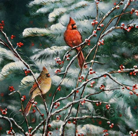 Original Cardinal Bird Winter Snow Scene Textured Painting