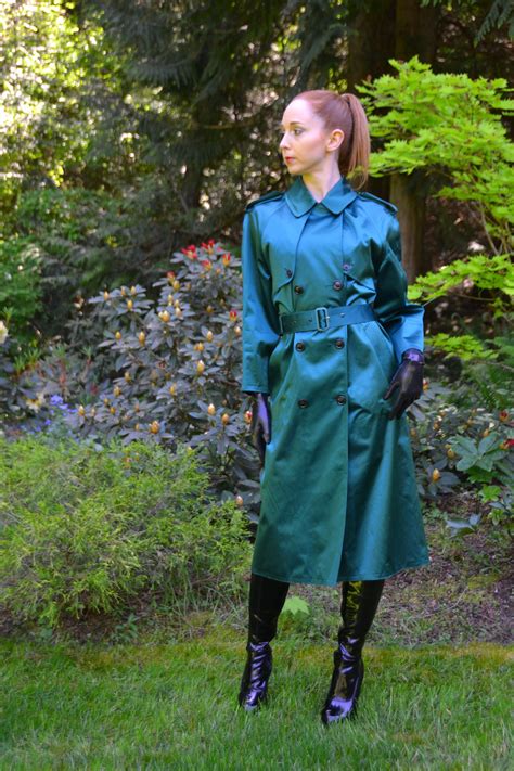 classic rubber lined satin trench mack rainwear girl rain wear preppy style