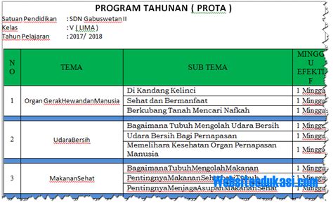 Prota, Promes Kelas 5 SD/MI Semester 2 & 1 K13 Revisi 2018