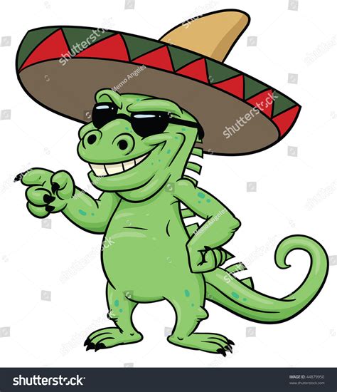 Cartoon Mexican Iguana Wearing Shades Ans Sombrero Stock Vector