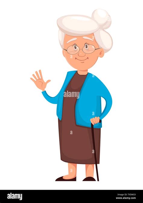 abuela agitando la mano lindo personaje de dibujos animados feliz día de los abuelos