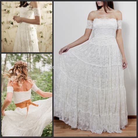 2017 Lace Bohemian Wedding Dresses Strapless Off Shoulder A Line Full
