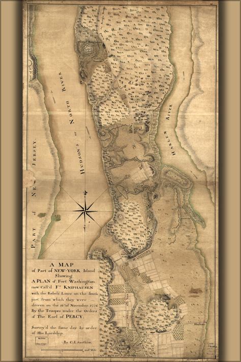 24x36 Gallery Poster Map New York Island Manhattan Ft Washington
