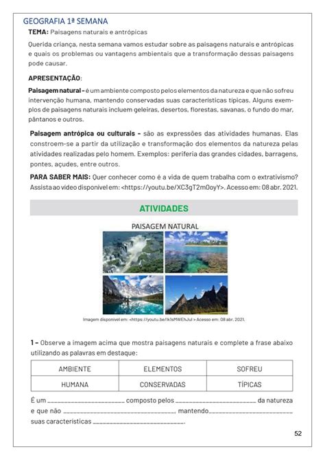 Atividade Sobre Paisagens 3 Ano