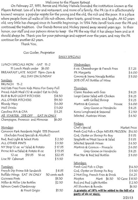 Daily Specials Daily Specials Old Things Restaurant Diner Restaurant