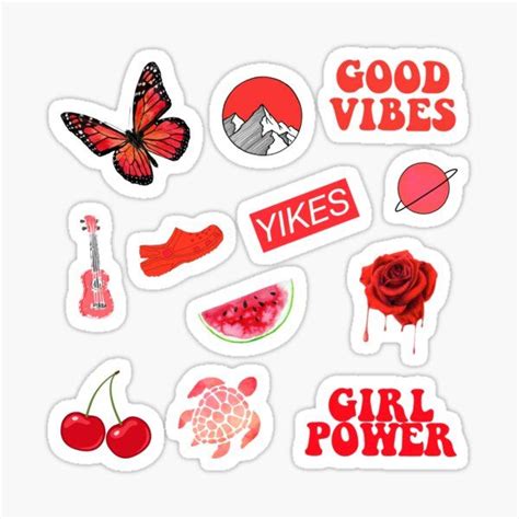 Various Stickers That Say Good Vibes Likes Girl Power And Watermelon