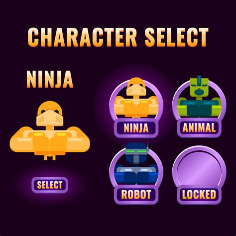 Glossy Purple Rounded Game Ui Character Selection Pop Up For 2d Gui