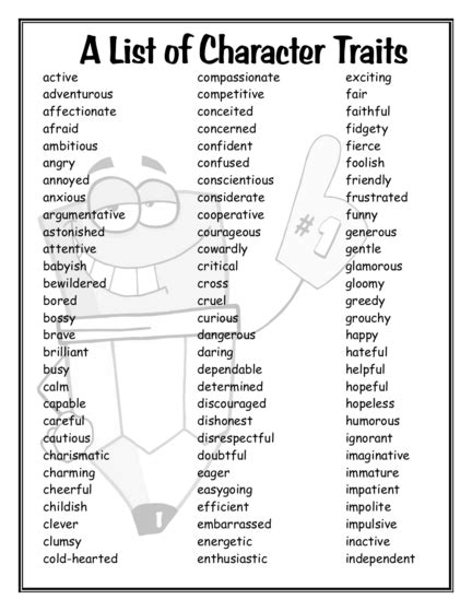 500 Character Traits List Free Printable Pdf Reference 59 Off