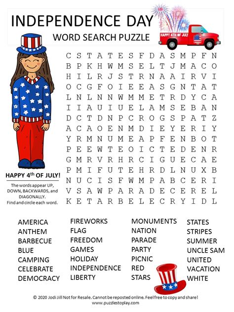 4th Of July Word Search Puzzles Puzzles To Play
