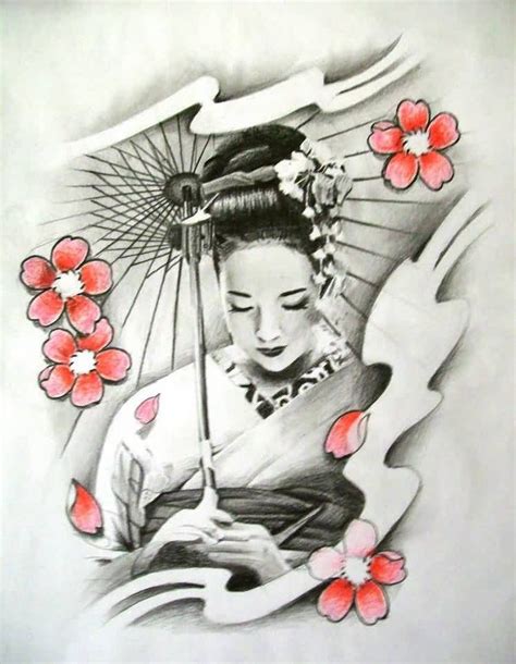 Geisha Tattoo Cherry Blossom N Geisha Tattoo Design Tatouage Japonais Image Tatouage