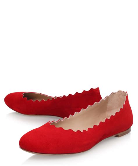 Lyst Chloé Red Suede Scalloped Ballet Flats In Red