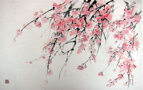 Sakura Japanese Ink Painting Suibokuga Sumi E Cherry Blossoms Floral