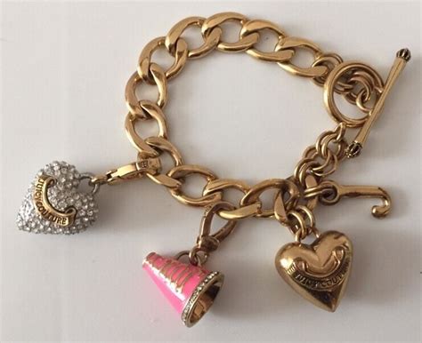 Juicy Couture Gold Charm Bracelet With Charms Crystal Heart Cheer Pink