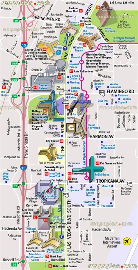 Las Vegas Strip Hotels And Attractions Map Las Vegas Trip Planning