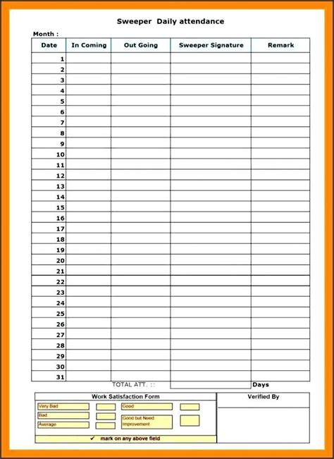 Best Employee Daily Attendance Register Template Meeting Sheet Format