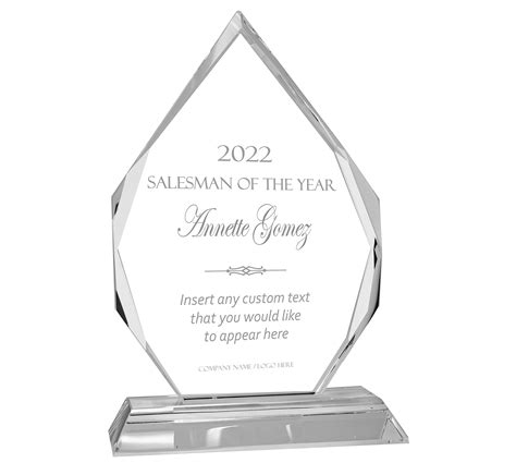 Buy Personalized Crystal Diamond Award With Text And Logo Upload Custom Engraved Glass Award