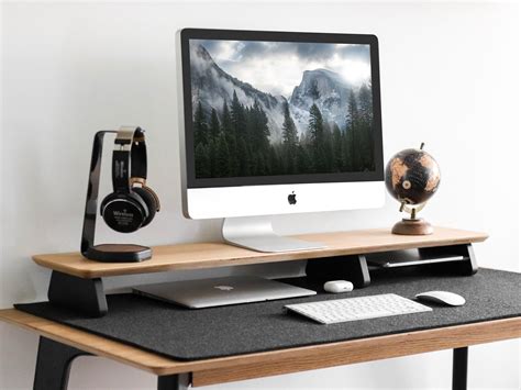 Rustic Wood Dual Monitor Stand With Adjustable Angle Riser 2 Monitors