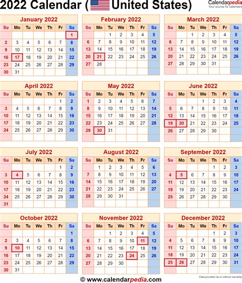 Calendar With Holidays 2022 Usa